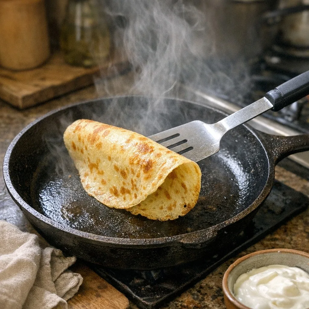 Blin (Блины) recipe, step 8: Flip and cook the second side for 20-30 seconds