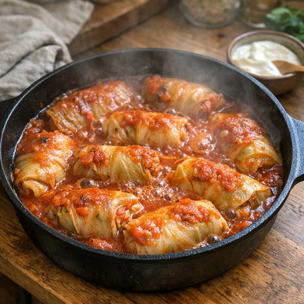 Golubtsi (Голубцы) recipe, step 9: Cover and simmer gently for 50-60 minutes until tender