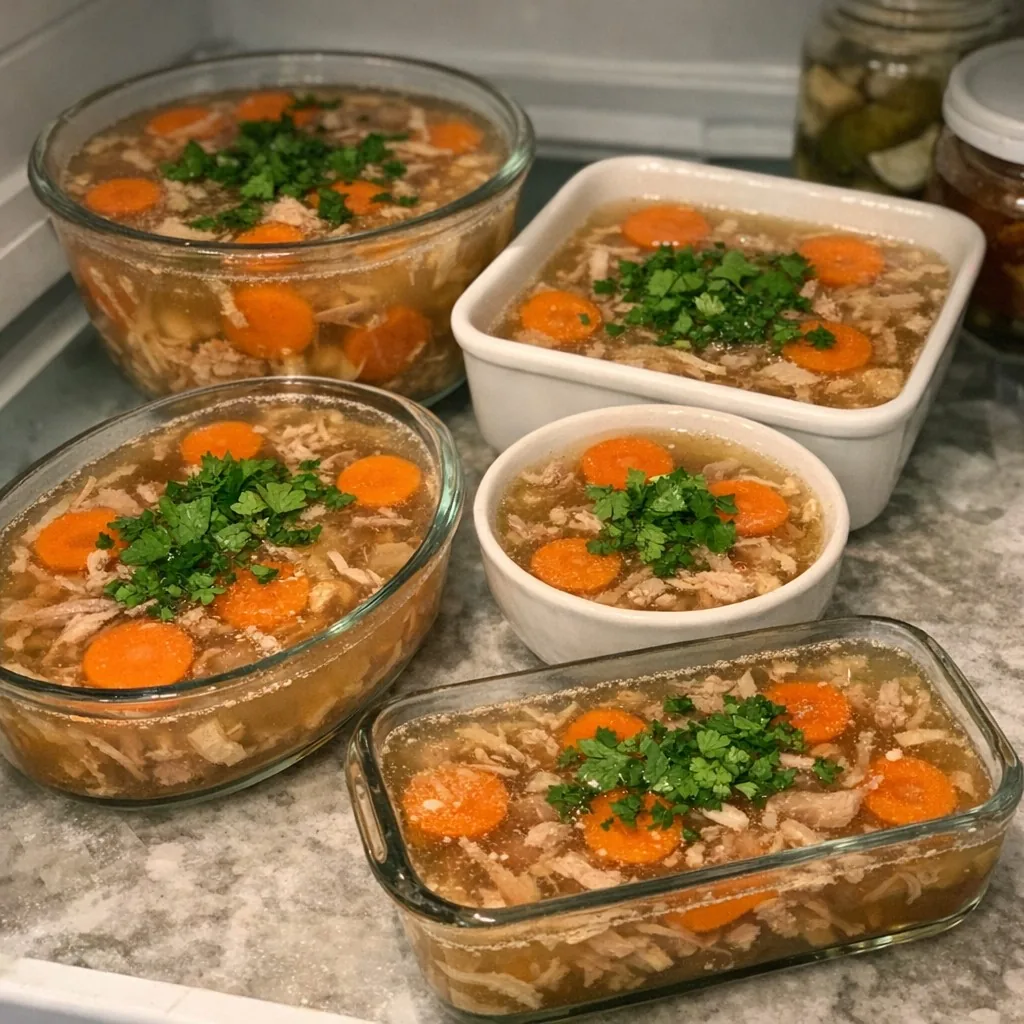 Холодець: крок 11. Поставте в холодильник на ніч (не менше 12 годин), доки холодець не застигне