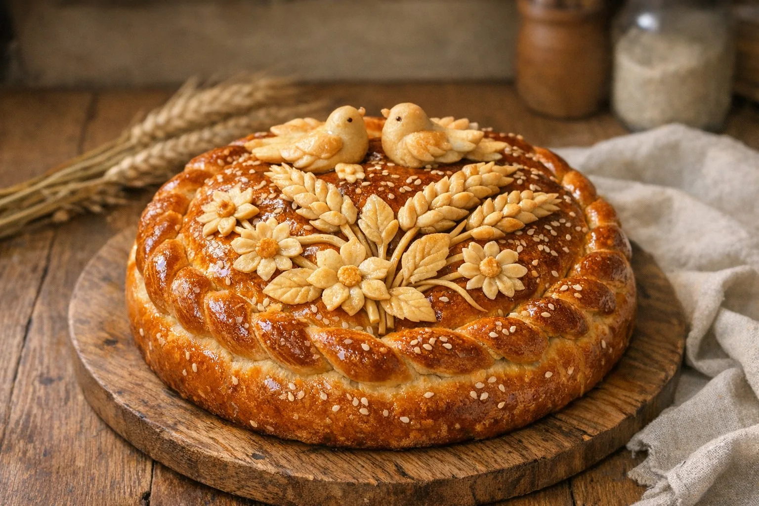 Korovai Korovai recipe photo: Traditional Ukrainian wedding bread with intricate decorations. A symbol of prosperity and happiness