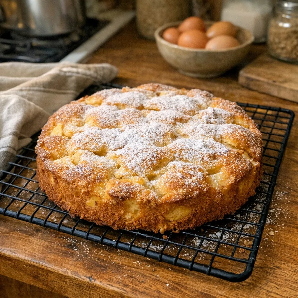Sharlotka (Шарлотка) recipe, step 9: Dust with powdered sugar and slice to serve