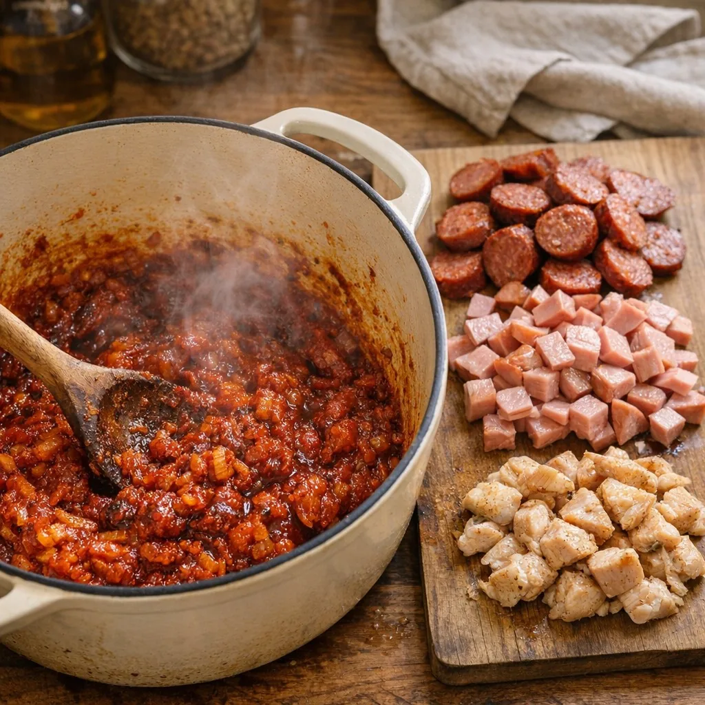 Солянка: крок 1. Розігрійте олію у великій каструлі та обсмажте цибулю до м’якості й легкої золотистості, приблизно 8 хвилин, не допускаючи підгоряння